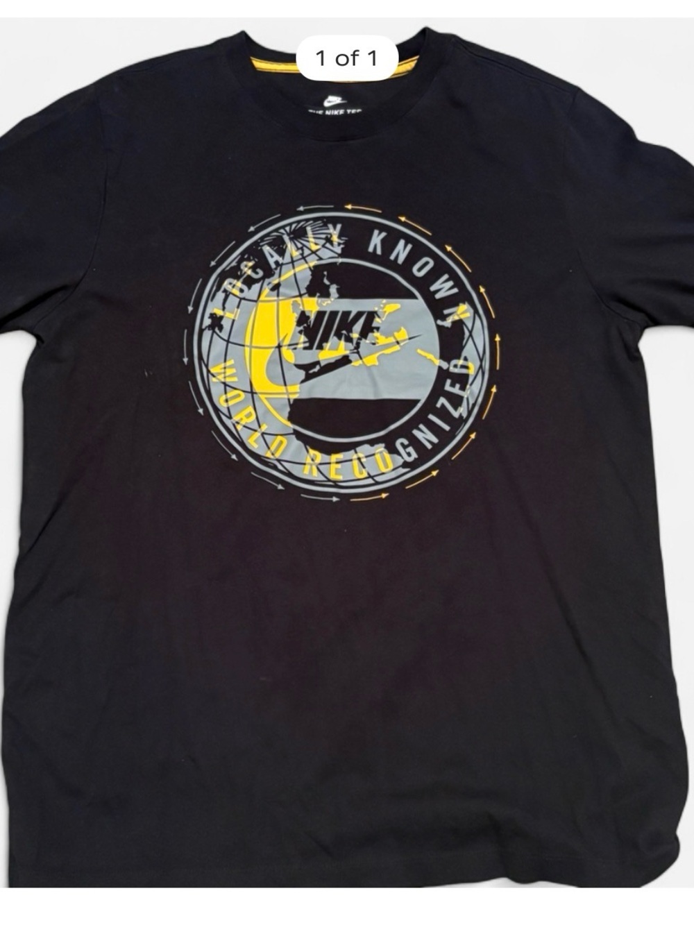 Nike Black Tee with Yellow and Gray Globe Graphic